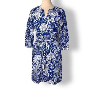 J. McLaughlin Blue White Evalyn Garden Walk Printed Floral Dress Sz XS Belted